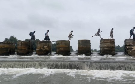 चेक डैम बना छात्रों की मजबूरी, जान जोखिम में डालकर नदी पार कर रहे विद्यार्थी