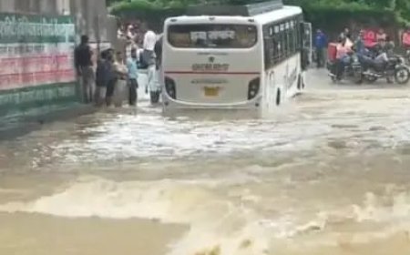 उफनते नाले में फांसी बस, यात्रीयो को निकाला गया सुरक्षित