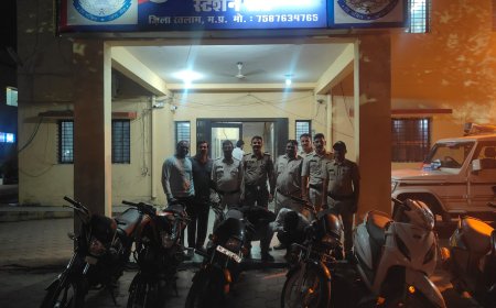 रतलाम स्टेशन रोड पुलिस की बड़ी कार्रवाई: दो शातिर चोर गिरफ्तार, 6 चोरी की दोपहिया गाड़ियां बरामद