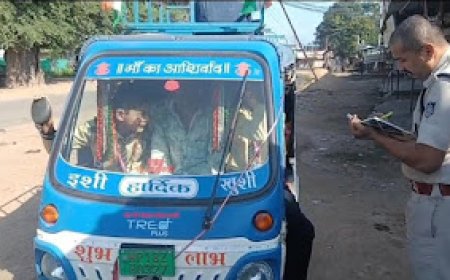 10 स्कूली ऑटो जप्त,बच्चों को पुलिस ने पहुंचाया गंतव्य