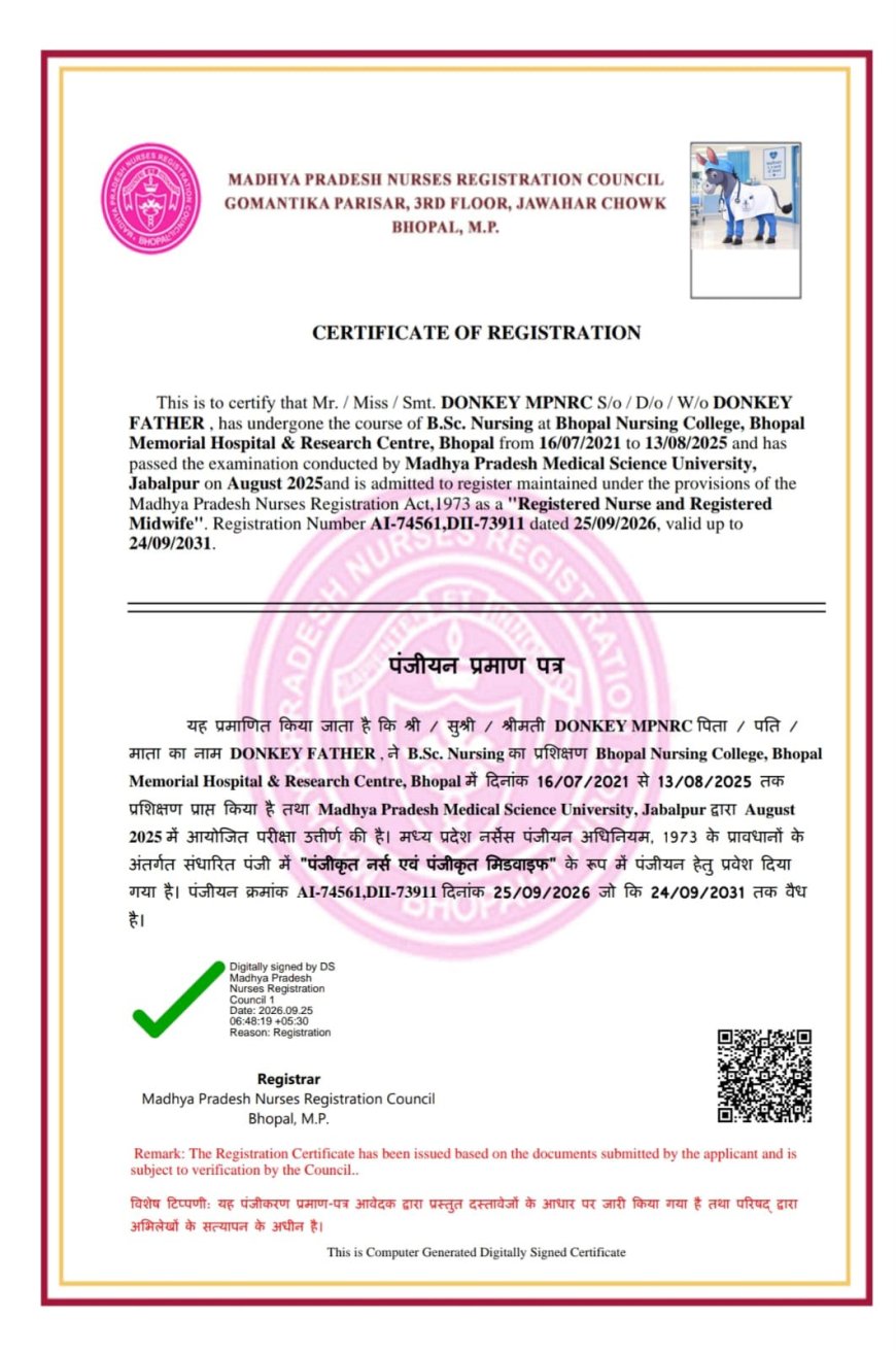 गधे के नाम पर भी जारी हुआ नर्सिंग सर्टिफिकेट